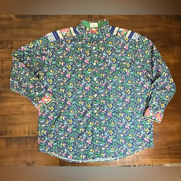 Vintage Vera Bradley "Blue Bird" Button Down Long Sleeve Top With Collar Large - Picture 1 of 7